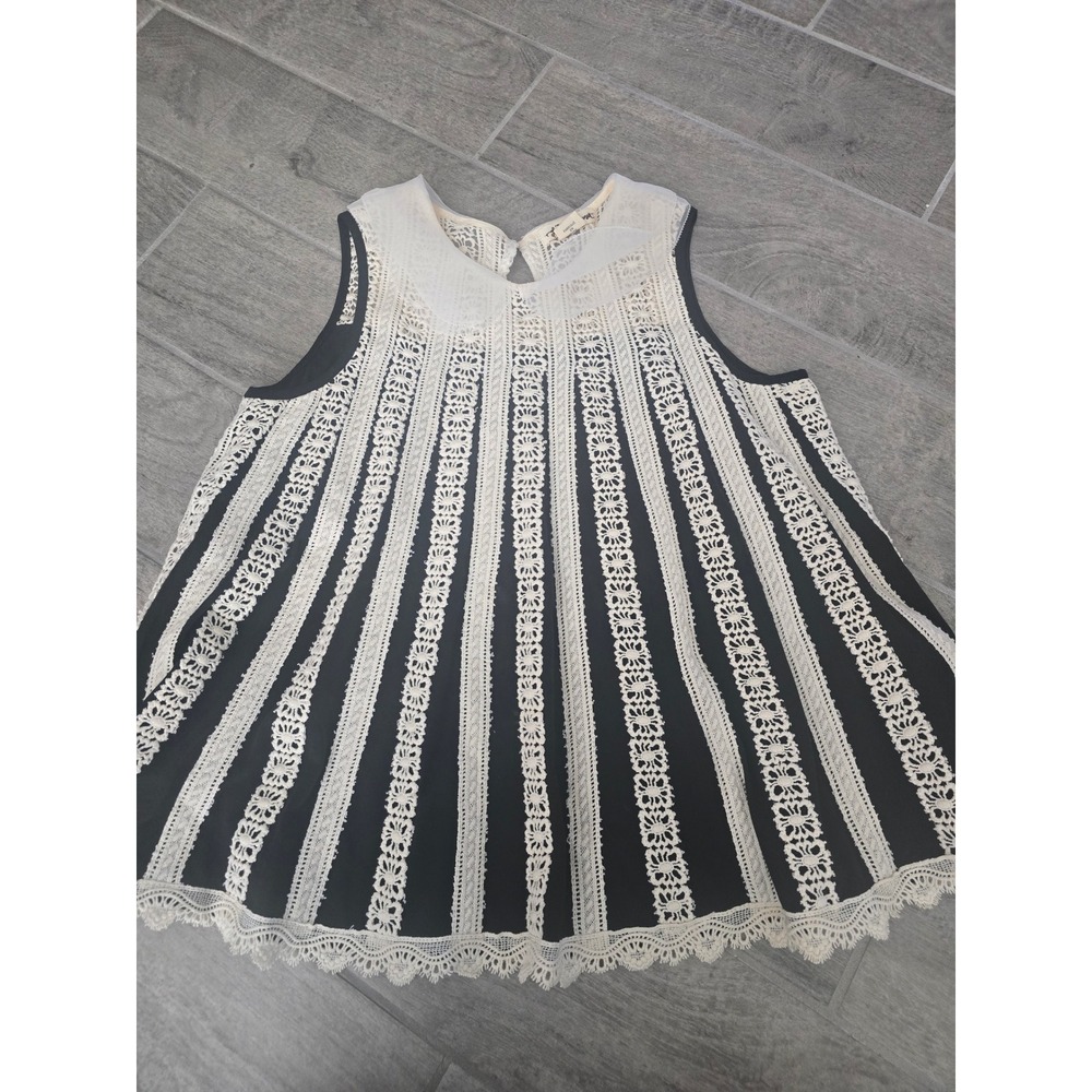 Lily's Closet Black Cream Lace Crochet Sleeveless‎ Babydoll Medium Cottagecore